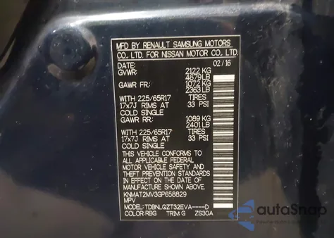 2016 Nissan Rogue Sv from USA, damaged, VIN KNMAT2MV3GP658829